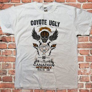 Coyote Ugly Canadian Whisky T-Shirt NYC White Skull Eyes Born Free Sz. Large